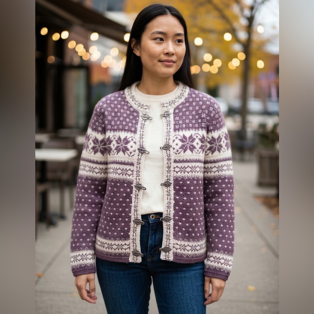 Susan Bristol Fair Isle Wool Cardigan Sweater Size XS